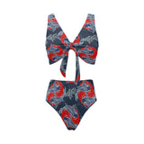 Koi Fish Carp Fishs hand drawn japanese art Chest Bowknot High Waisted Bikini Swimsuit