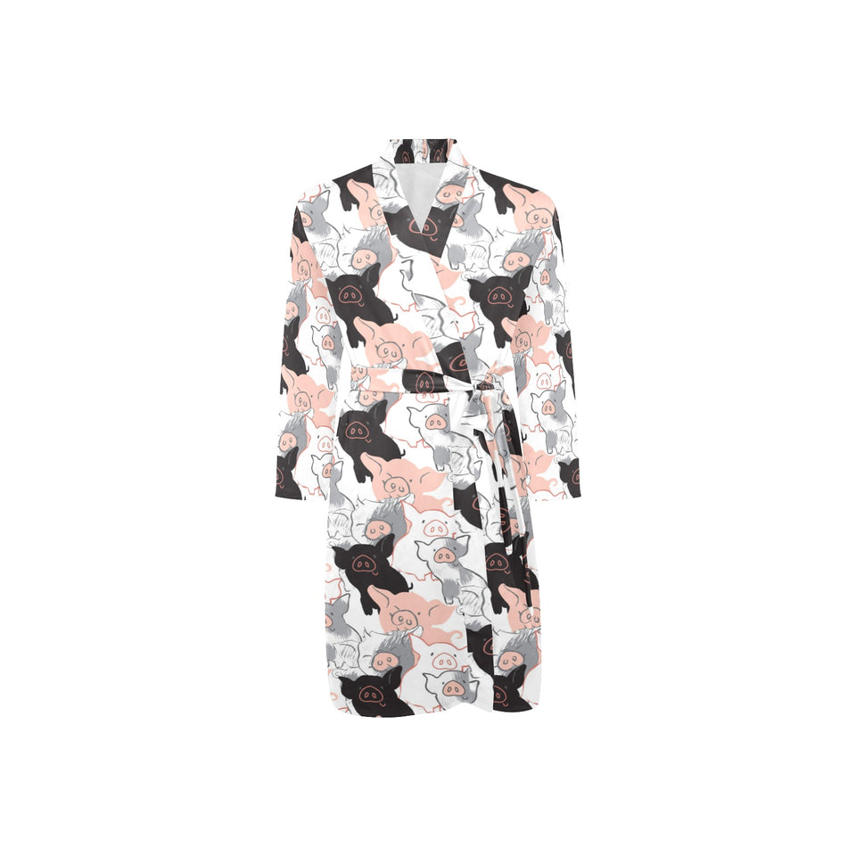 Pig Pattern Print Design 05 Men's Long Sleeve Belted Night Robe