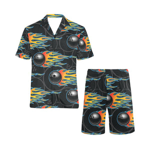 Bowling balls flame pattern Men's V-Neck Short Pajama Set