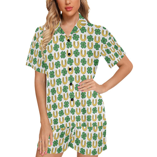 Horseshoes Pattern Print Design 04 Women's V-Neck Short Pajama Set