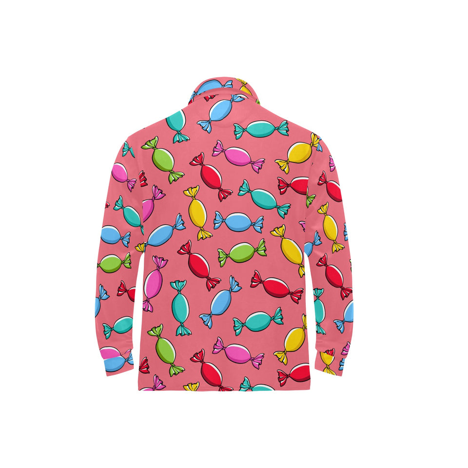 Colorful wrapped candy pattern Men's Long Sleeve Polo Shirt