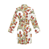 Red tulips and daffodils pattern Women's Long Sleeve Belted Night Robe