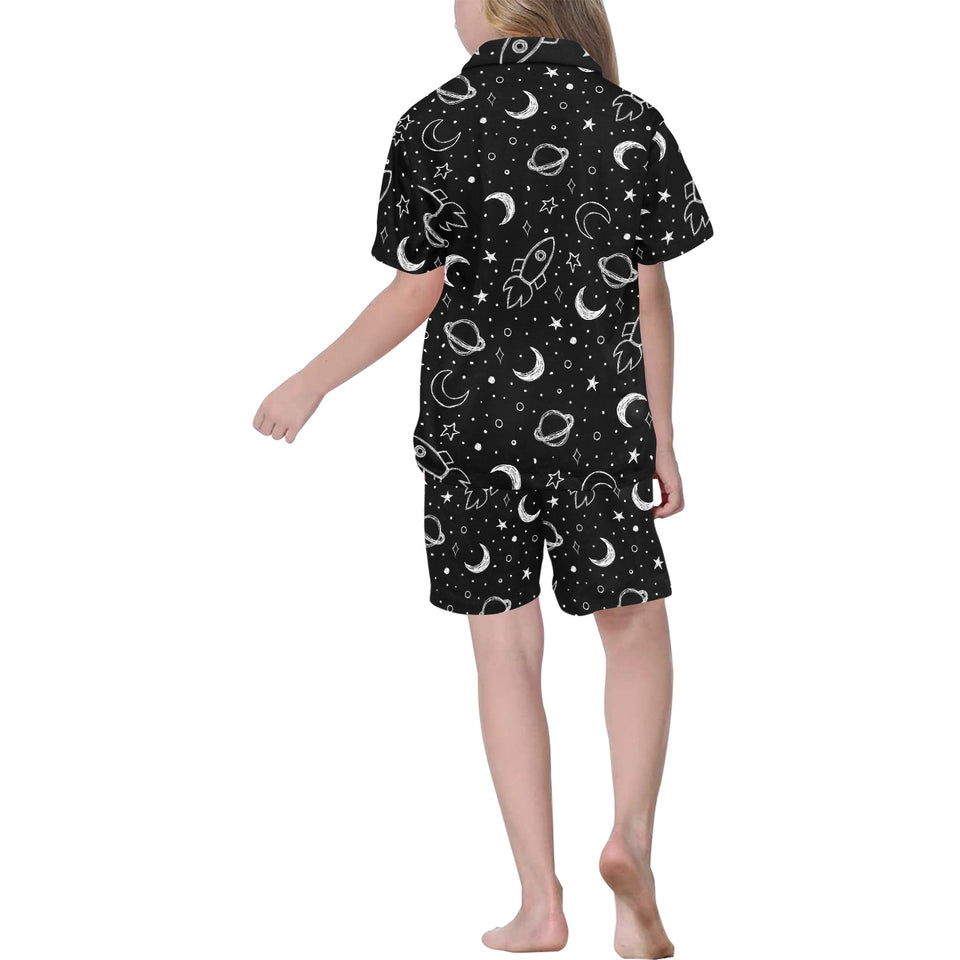 Hand drawn space rocket star planet Kids' Boys' Girls' V-Neck Short Pajama Set
