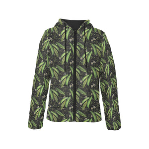 Green Peas Pattern Print Design 02 Women's Padded Hooded Jacket