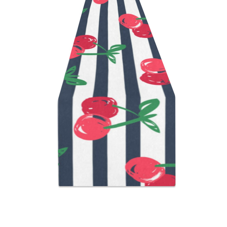 Hand drawn cherry pattern striped background Table Runner