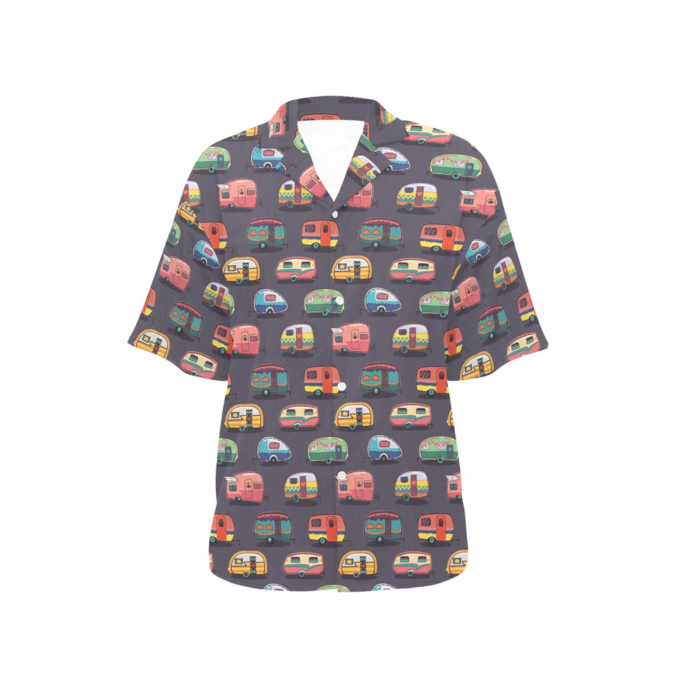 Camper Van Pattern Print Design 02 Women's All Over Print Hawaiian Shirt