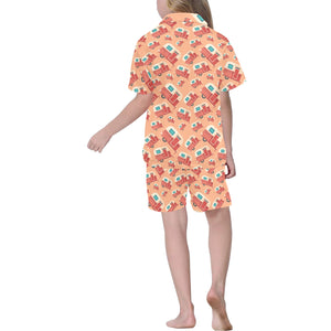 Camper Van Pattern Print Design 03 Kids' Boys' Girls' V-Neck Short Pajama Set