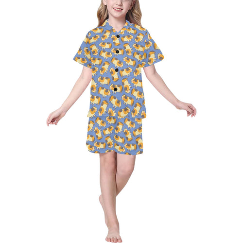 Guinea Pig Pattern Print Design 02 Kids' Boys' Girls' V-Neck Short Pajama Set