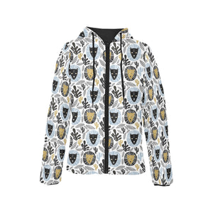 Lion Pattern Print Design 05 Women's Padded Hooded Jacket