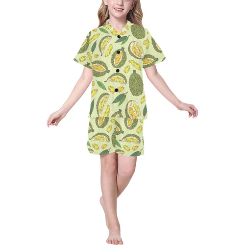 Durian leaves pattern background Kids' Boys' Girls' V-Neck Short Pajama Set