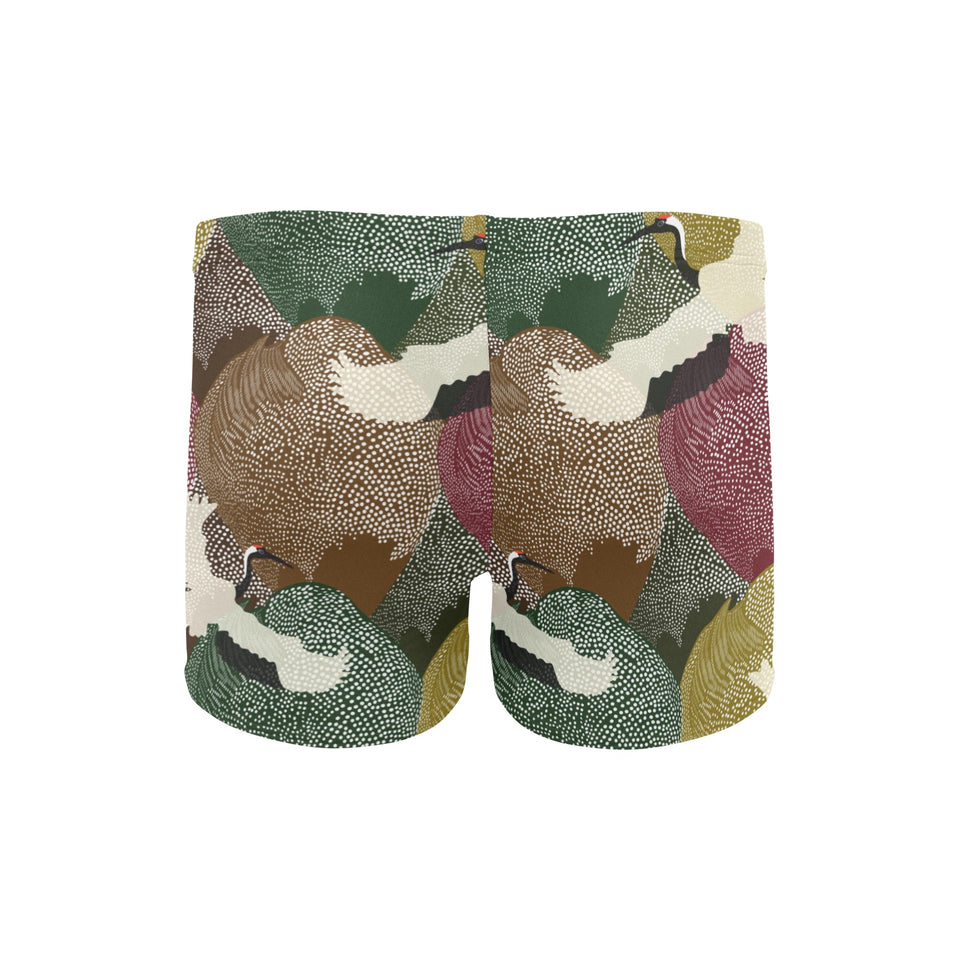 Japanese cranes flying forest dot pattern Men's Swimming Trunks