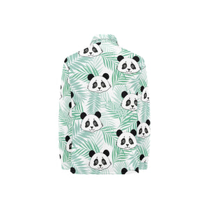 Panda pattern tropical leaves background Women's Long Sleeve Polo Shirt