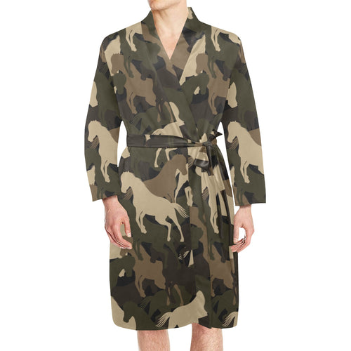 Horse Camouflage Pattern Men's Long Sleeve Belted Night Robe