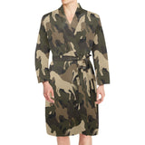 Horse Camouflage Pattern Men's Long Sleeve Belted Night Robe