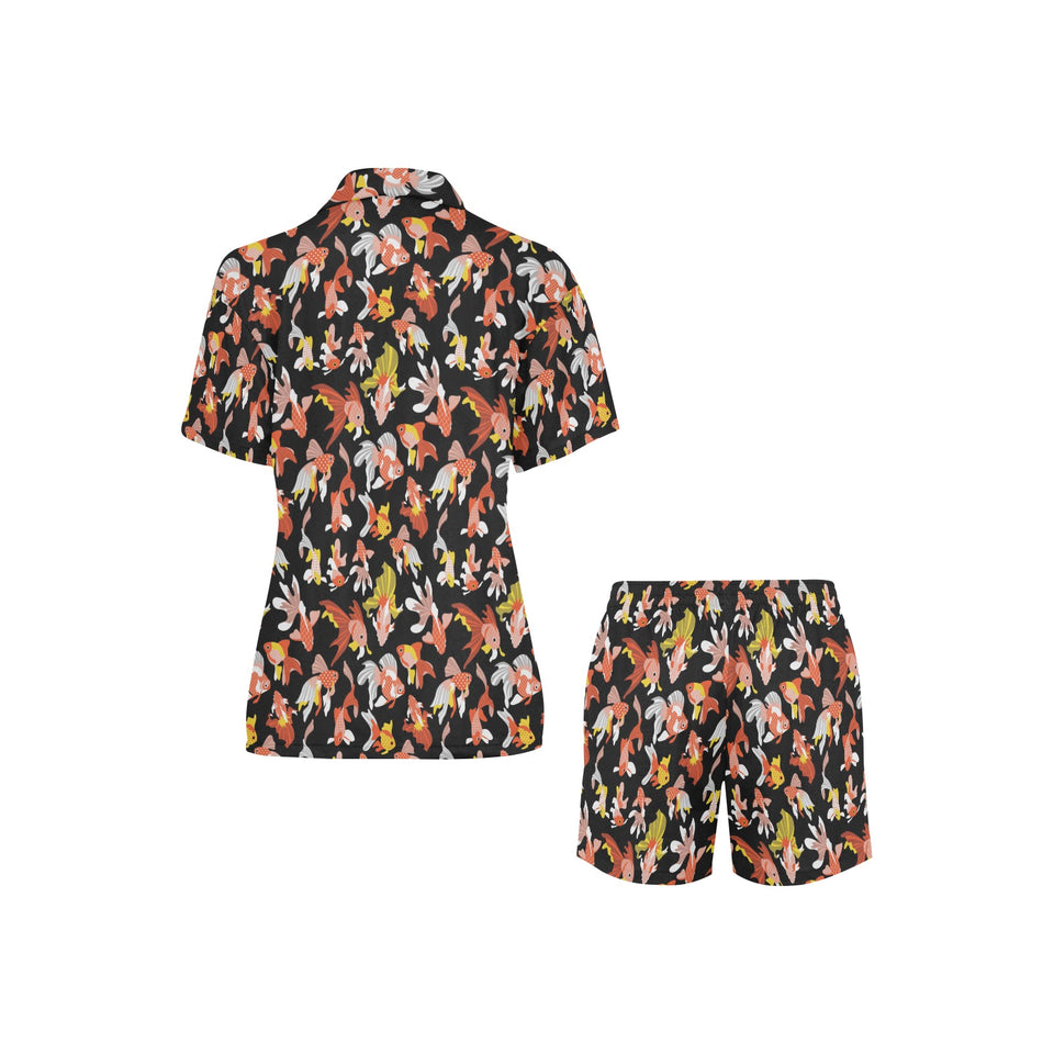 Goldfish Pattern Print Design 03 Women's V-Neck Short Pajama Set