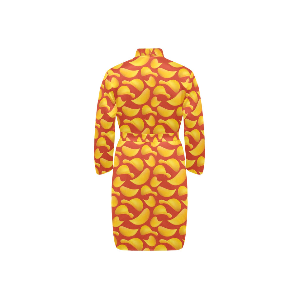 Potato Chips Pattern Print Design 05 Men's Long Sleeve Belted Night Robe