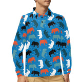Colorful rhino pattern Men's Long Sleeve Polo Shirt