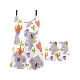 Cute koalas teapots tea Chest Sexy Pleated Two Piece Swim Dress