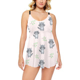 cute raccoons leaves pattern Chest Sexy Pleated Two Piece Swim Dress