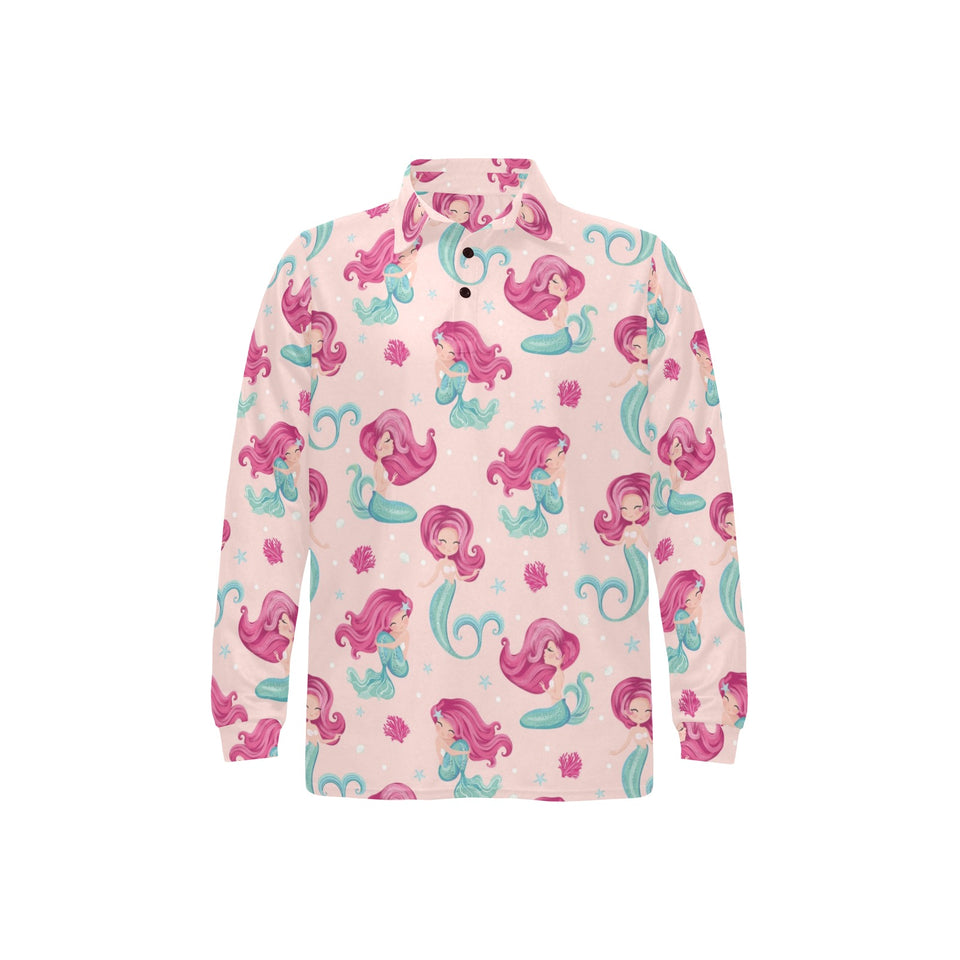 Cute little mermaid pattern Men's Long Sleeve Polo Shirt