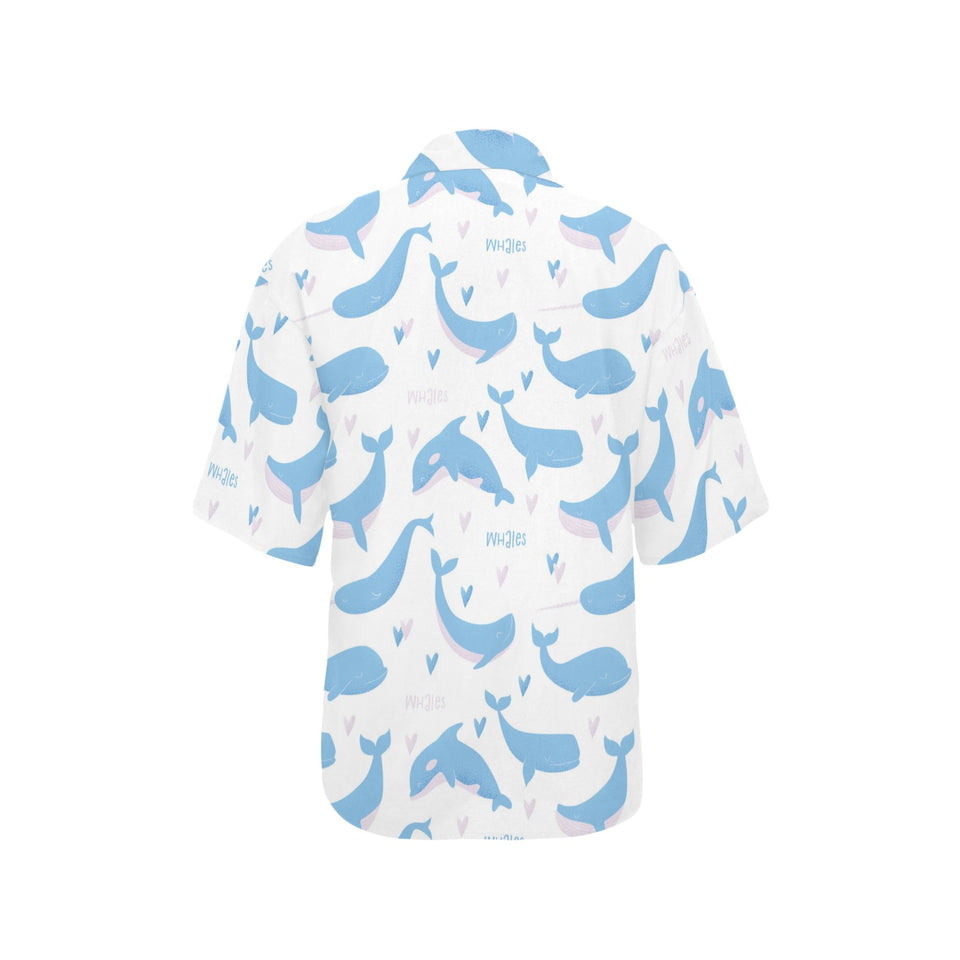 Blue whale pattern Women's All Over Print Hawaiian Shirt