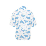 Blue whale pattern Women's All Over Print Hawaiian Shirt