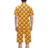 Daruma japanese wooden doll yellow background Men's V-Neck Short Pajama Set