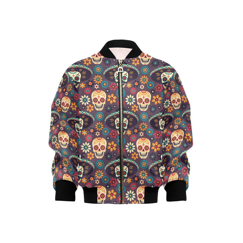 Sugar skulls flower maxican pattern Kids' Boys' Girls' Bomber Jacket