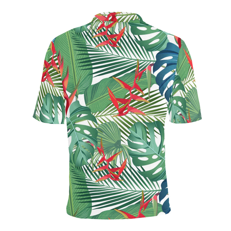 heliconia palm and monstera leaves pattern Men's All Over Print Polo Shirt