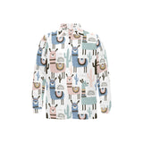 lama Alpaca cactus hand drawn pattern Men's Long Sleeve Polo Shirt