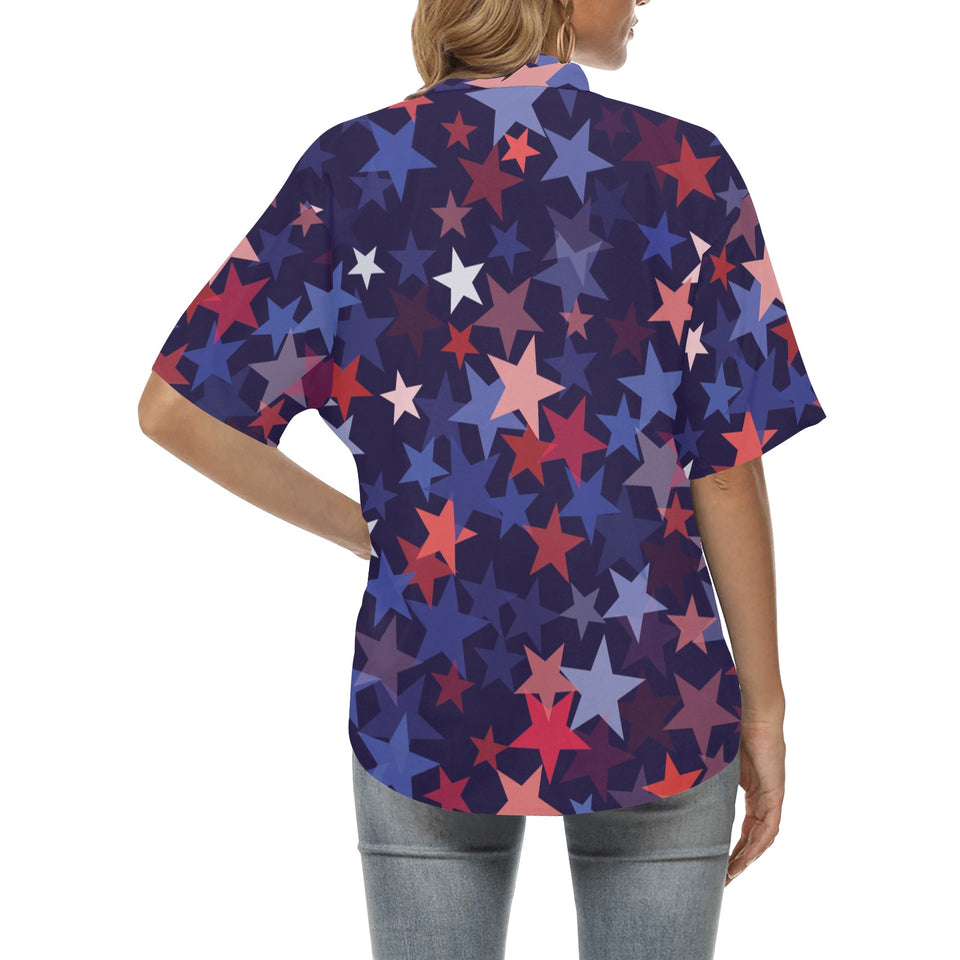 Red blue star pattern Women's All Over Print Hawaiian Shirt