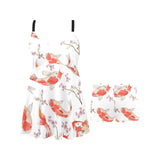 Watercolor Koi Fish Carp Fish pattern Chest Sexy Pleated Two Piece Swim Dress