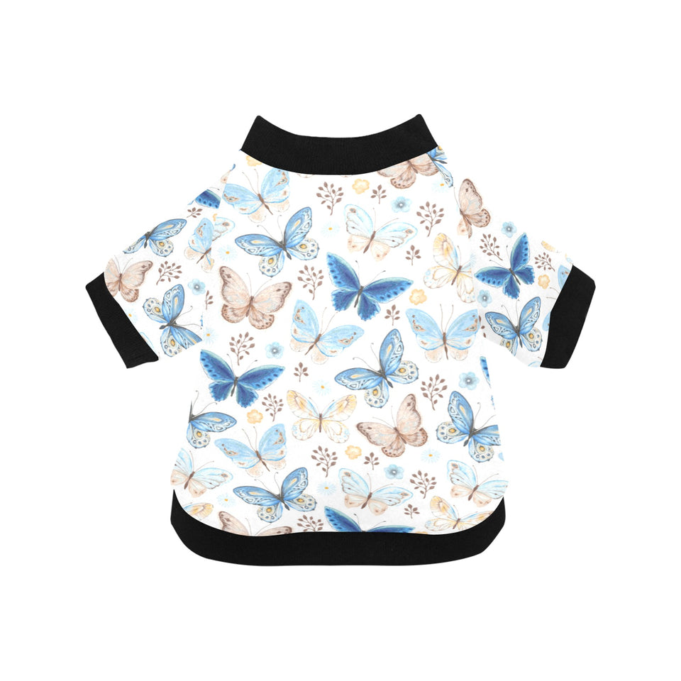 blue butterfly pattern All Over Print Pet Dog Round Neck Fuzzy Shirt