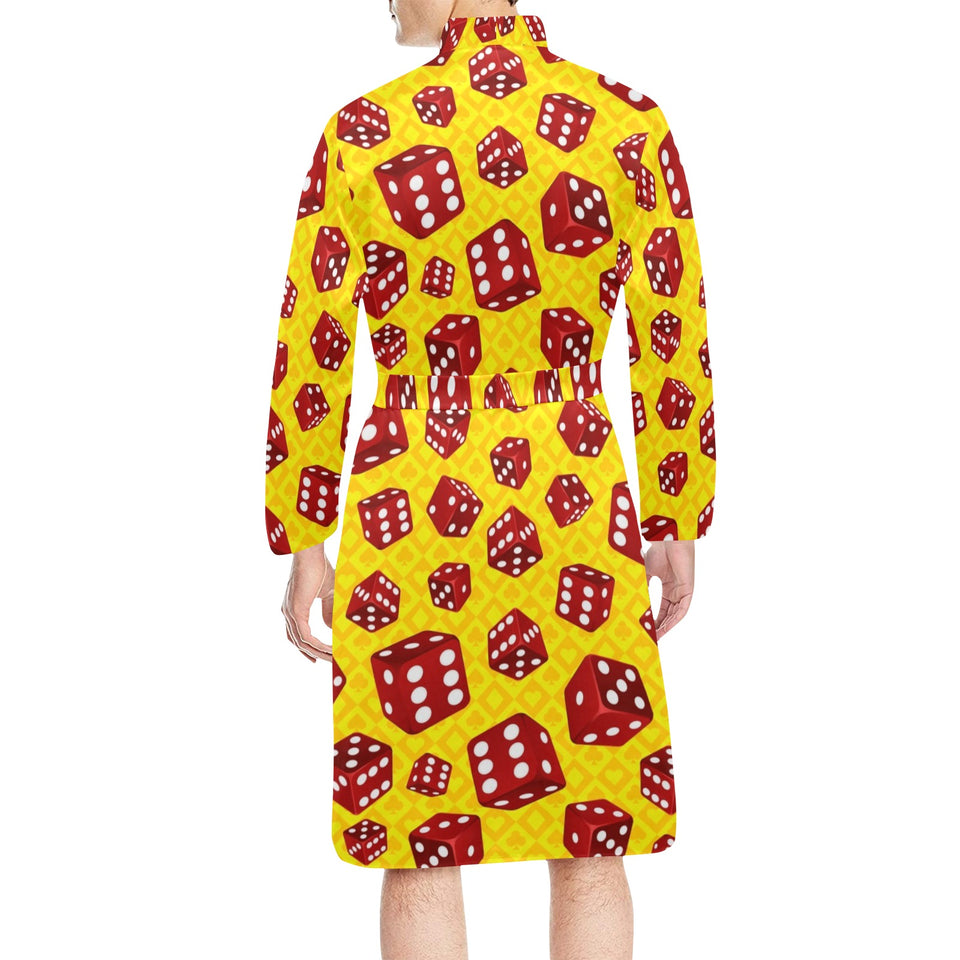 Dice Pattern Print Design 04 Men's Long Sleeve Belted Night Robe