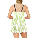 Green Peas Pattern Print Design 03 Chest Sexy Pleated Two Piece Swim Dress