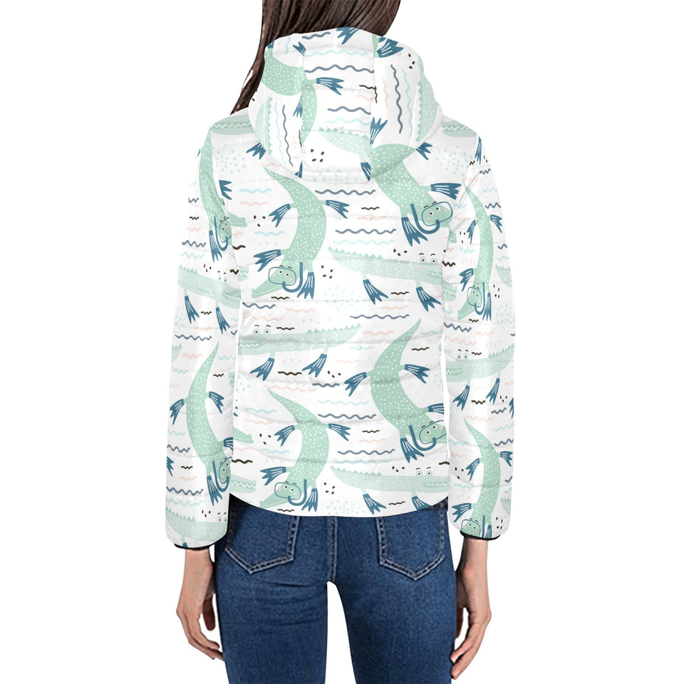 Crocodile diver pattern Women's Padded Hooded Jacket