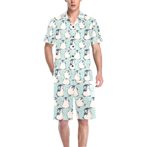 Cute Penguin pattern Men's V-Neck Short Pajama Set