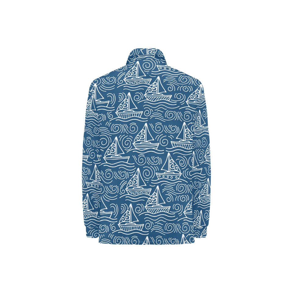 Hand drawn sailboat pattern Women's Long Sleeve Polo Shirt