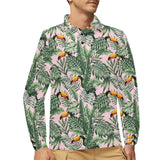 Toucan tropical green jungle palm pattern Men's Long Sleeve Polo Shirt