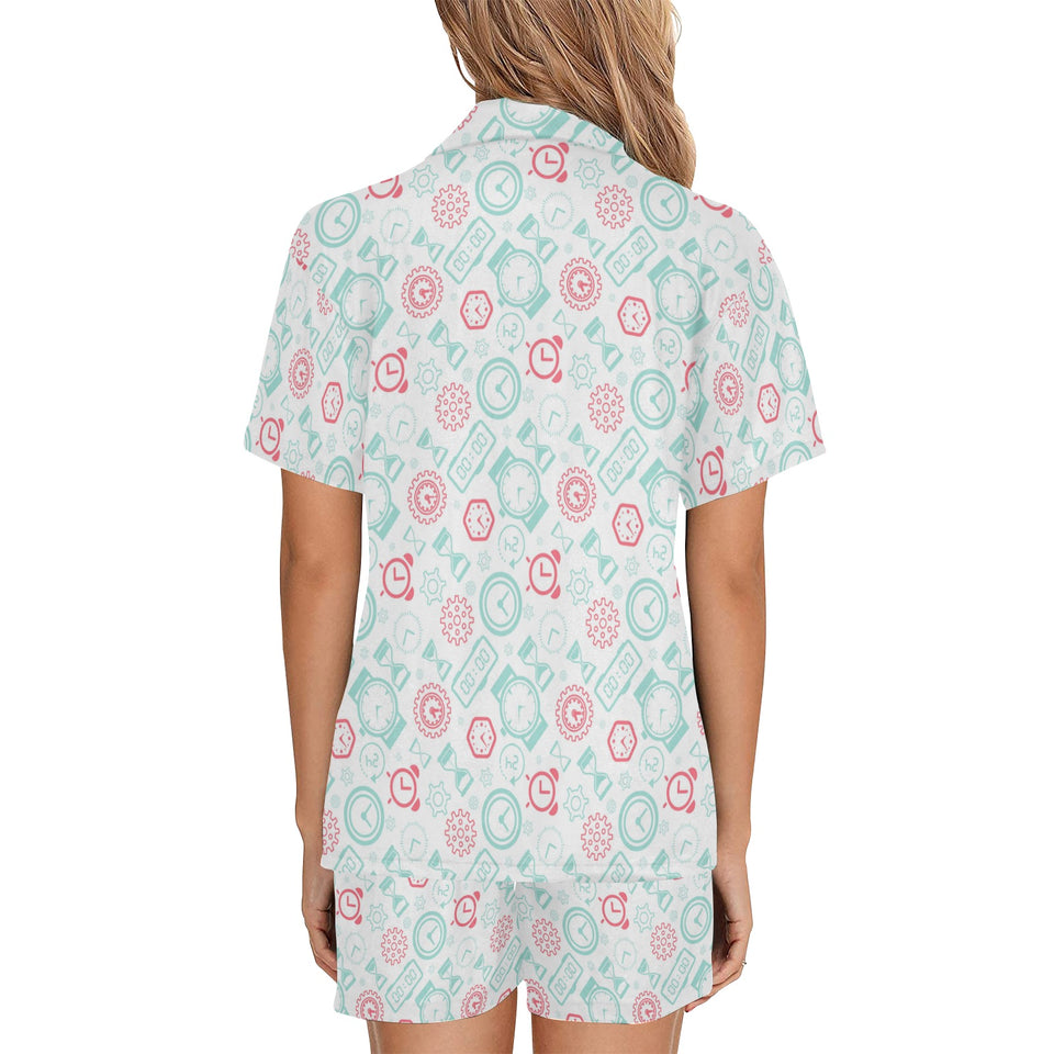 Clock time pattern blackground Women's V-Neck Short Pajama Set
