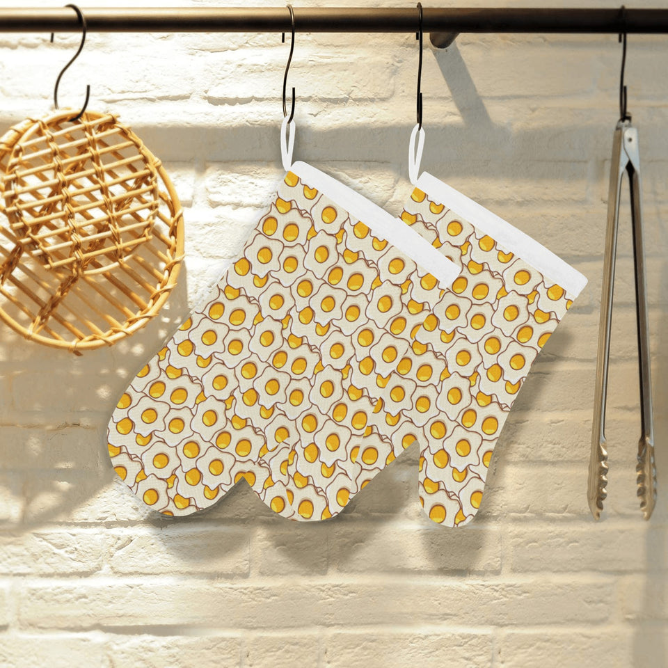 Fried Eggs Pattern Print Design 02 Heat Resistant Oven Mitts