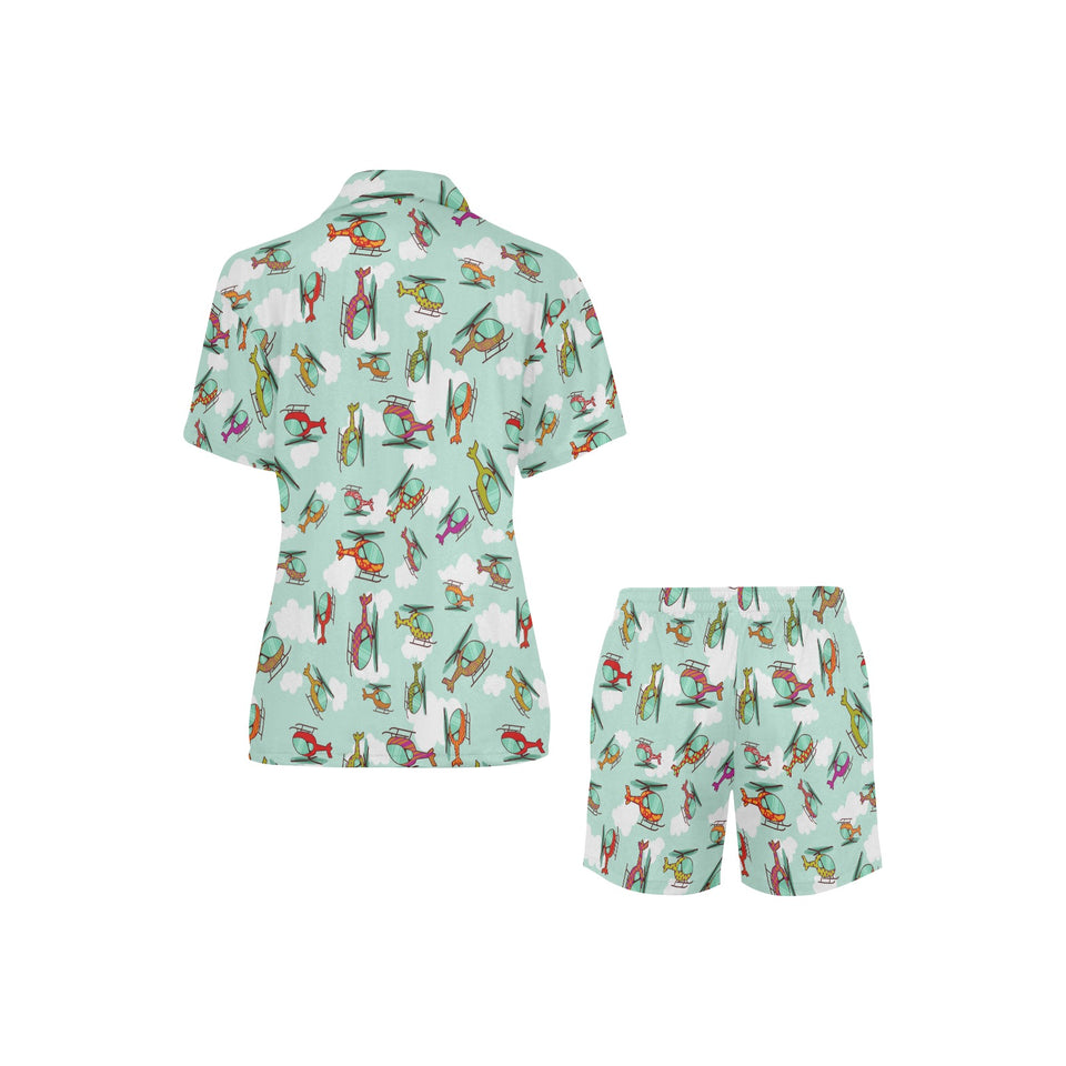 Helicopter design pattern Women's V-Neck Short Pajama Set