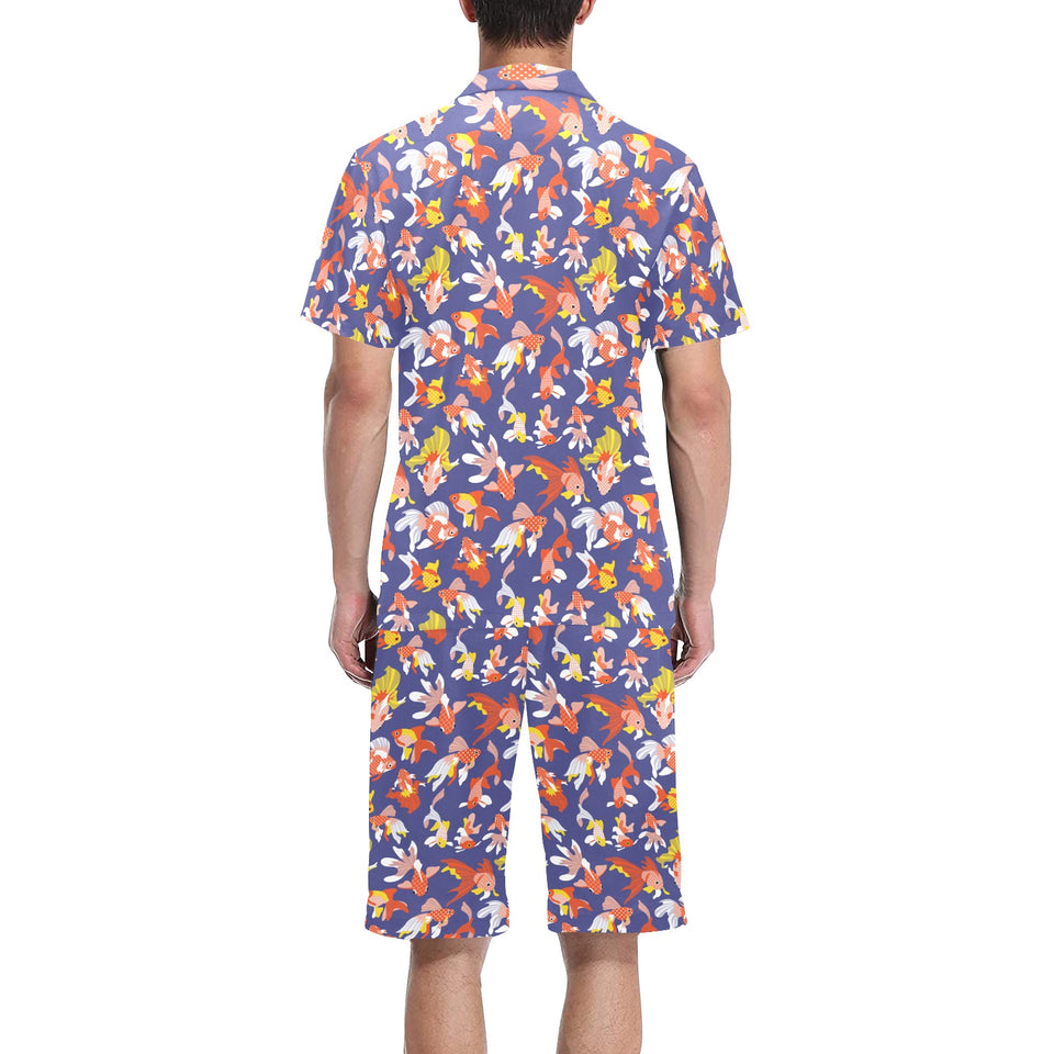 Goldfish Pattern Print Design 04 Men's V-Neck Short Pajama Set