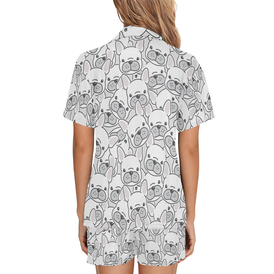 Cute french bulldog head pattern Women's V-Neck Short Pajama Set