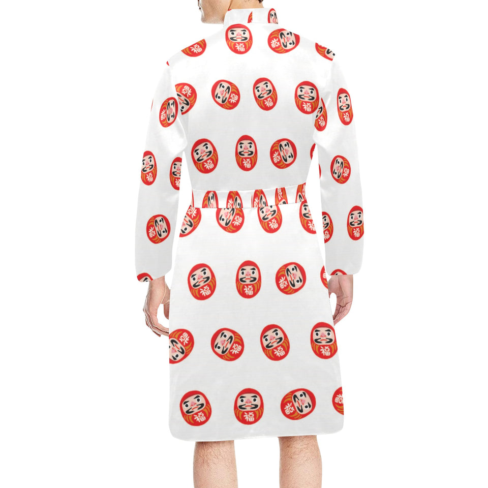 Daruma japanese wooden doll pattern Men's Long Sleeve Belted Night Robe