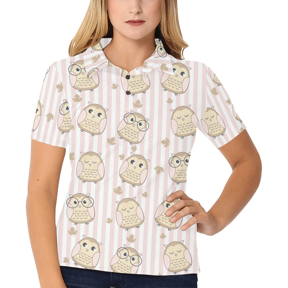 cute owl leaf Women's All Over Print Polo Shirt