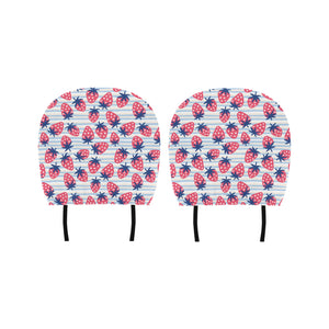 Strawberry pattern blue lines background Car Headrest Cover