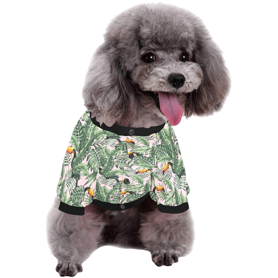 Toucan tropical green jungle palm pattern All Over Print Pet Dog Round Neck Fuzzy Shirt
