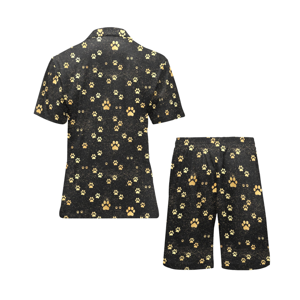 Dog Paws Pattern Print Design 05 Men's V-Neck Short Pajama Set