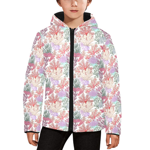 Coral Reef Pattern Print Design 03 Kids' Boys' Girls' Padded Hooded Jacket